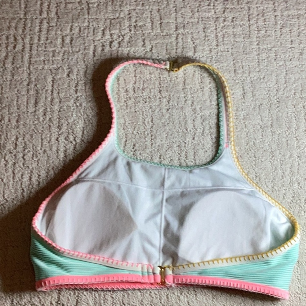 SO Swim Bikini Top in Aqua, Pink, Yellow and White, size L - Picture 2 of 5